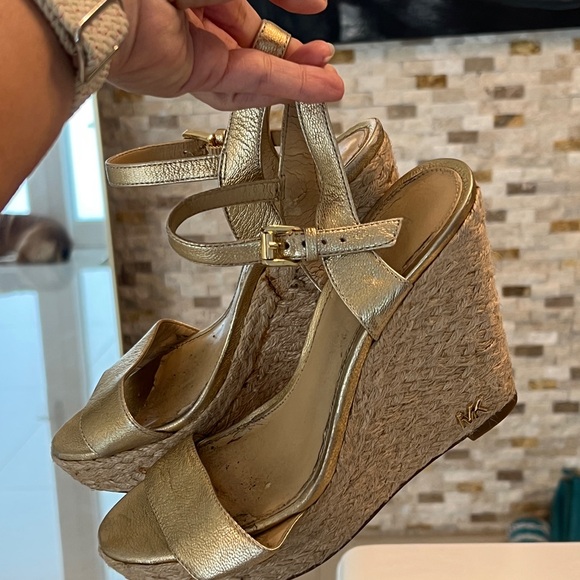 Michael Kors Metallic Gold Wedge Sandals - Picture 2 of 11